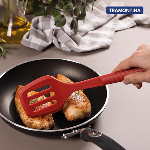 Image of Tramontina Softta Slotted Spatula - Red Silicone Turner for Cooking, Frying & Flipping - Heat Resistant up to 210C, Safe for Nonstick & Ceramic Cookware