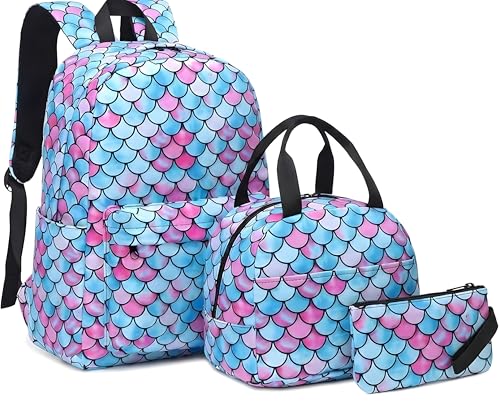 Image of 17-Inch School Backpack Set for Girls (3-in-1: Backpack + Lunch Bag + Pouch) | Padded Laptop Sleeve (Fits up to 16″) & Padded Shoulder Straps | Perfect for School, College & Travel