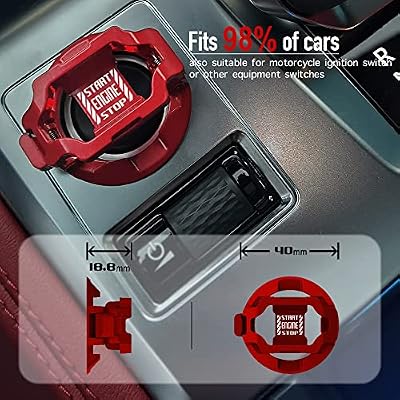 Original | Tybasthe Push Start Button Cover, Car Engine Start Stop Button Cover Protector, Cool Car Accessories Interior Decor Sticker Motorcycle Key Ignition Switch Cover, Red
