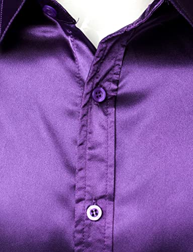 Image of ZEROYAA Men's Luxury Printed Silk Like Satin Button Down Dress Shirt for Party Prom