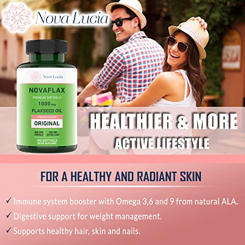 Natural Organic Flaxseed Oil 1,000 Mg, Essential Omega 3 6 9 Natural Ala Healthy Hair Skin And Nails Gluten Free, Non-Gmo, Hexane Free 100 Liquid Softgels #TOP5