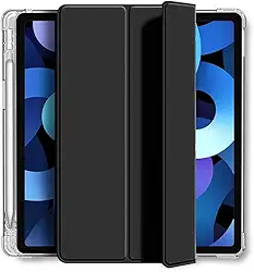 Capa Para iPad 9ª 8ª 7ª 10.2" Com Suporte Para Caneta Proteção Total Anti Impacto Tampa Magnética Fundo Transparente Capa ipad 9 (Preto)