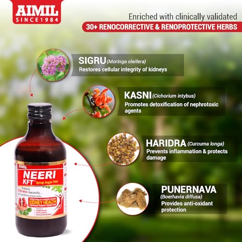 Image of AIMIL Neeri KFT Sugar Free Syrup - 200ml | Ayurvedic Kidney Function Toner & Nephro-Protective Supplement | Helps Maintain Normal Creatinine and Reduces Renal Oxidative Stress (Pack of 2)