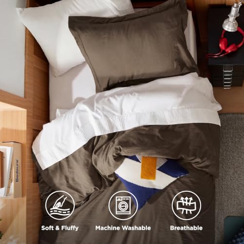 Image of Bedsure Prewashed Twin Duvet Cover, Cotton-Like Bedding Set, Dark Brown | Ultra Soft, Relaxed Texture, Twin XL Breathable Comfort, Hidden Zipper, 8 Corner Ties, Easy Care, OEKO-TEX, Year-Round Use