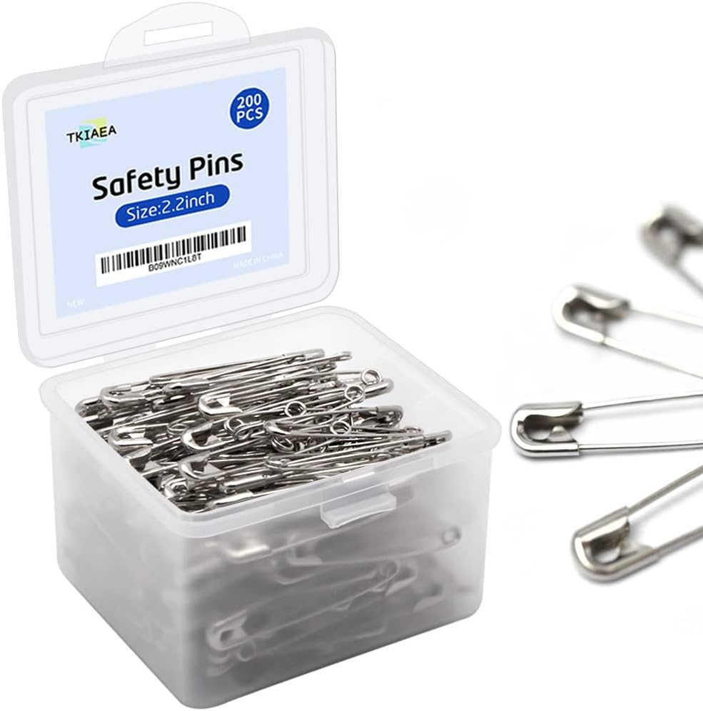 Safety Pins 200Pcs, Large Safety Pins 2.2 Inches, Safety Pins for Clothes, Safety Pins Bulk for Sewing, Crafts, and Everyday Use