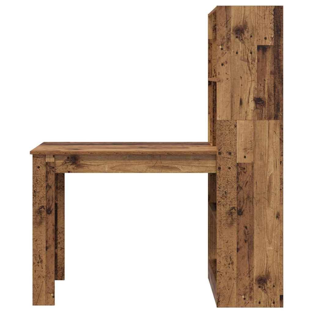 Scrivania con scaffale, in legno anticato, 122 x 67 x 145 cm, per ufficio, gaming, postazione di lavoro, casa, ergonomica, salvaspazio