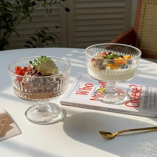 Image of Ice Cream Bowls with Gold Spoon - Glass Dessert Cups for Sundae, Parfait, Fruit, and Cocktail - Footed Glass Cups for Serving Desserts, Ice Cream, | More (Set of 6) (250 Ml)