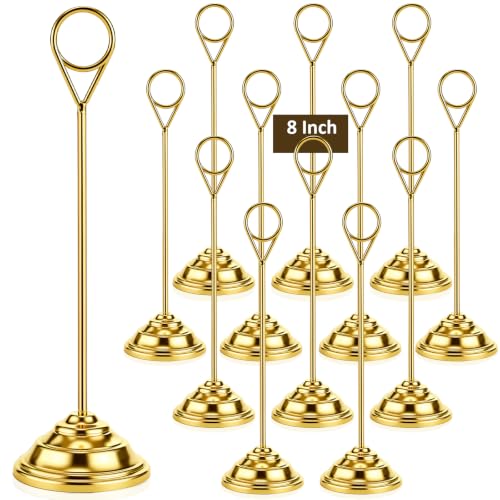 Image of 12 Pcs Table Number Holders Gold 8 Inch Metal Place Card Holders Table Number Stands Tabletop Sign Stands for Photos, Menu, Memo, Notes, Wedding, Restaurant, Banquet, Birthday