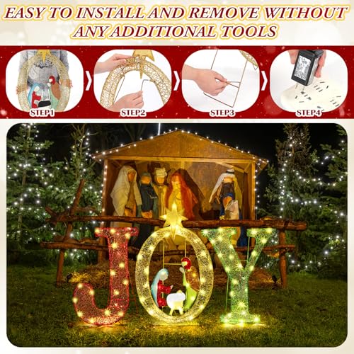 Tuanse ER-TUANSE-1709 3 Pcs 35 Inch Joy Christmas Nativity Decoration, Lighted Outdoor Nativity Scene Christmas Decorations Joy Nativity Yard Sign Decoration thumb #2