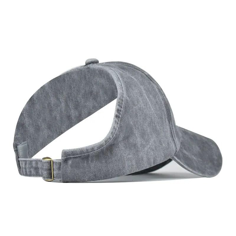 Image of SwooK Stonewash Baseball Ponytail Cap for Womens Girls High Ponytail Bun Cap Hat Half Top Ball Sport Adjustable Cotton Women Caps (Grey)