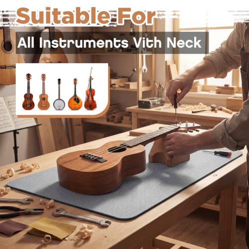 Image of Klyyo 41 In Guitar Mat with Neck Rest, 8mm Extra Thick TPE Non Slip,Grey | Dual Height Cradle for Bass Guitar, Repair Bench Pad for String Change Cleaning, Fits Acoustic Electric Ukulele