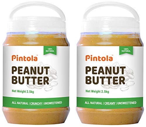 Image of Pintola All Natural Peanut Butter (Crunchy) (2.5 kg) (Unsweetened, Non-GMO, Gluten Free, Vegan) + Pintola All Natural Peanut Butter (Creamy) (2.5 kg) (Unsweetened, Non-GMO, Gluten Free, Vegan)