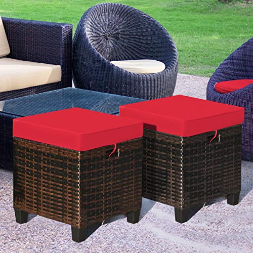 image for Tangkula 2 Pieces Outdoor Patio Ottoman, All Weather Rattan Wicker Ott