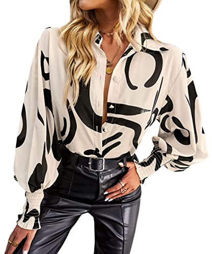 Women's Floral Print Blouse Long Sleeve Button Down Shirts Casual Dressy Blouse Shirts Tops