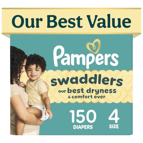 Image of Pampers Swaddlers Diapers, Size 4 (15-34 lbs), 150 Count, Fragrance Free, Hypoallergenic, Absorbent, Pediatrician Recommended, Skin Safe