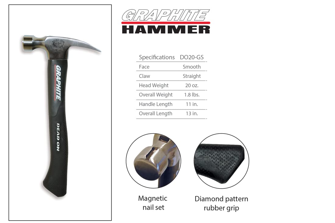 Dead On Tools DO20-GS Smooth Face Graphite Shaft Hammer, 20 Ounce