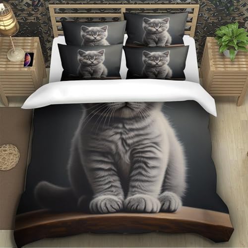Housse de couette chaton gris anti-plis en microfibre drap de couette respirant