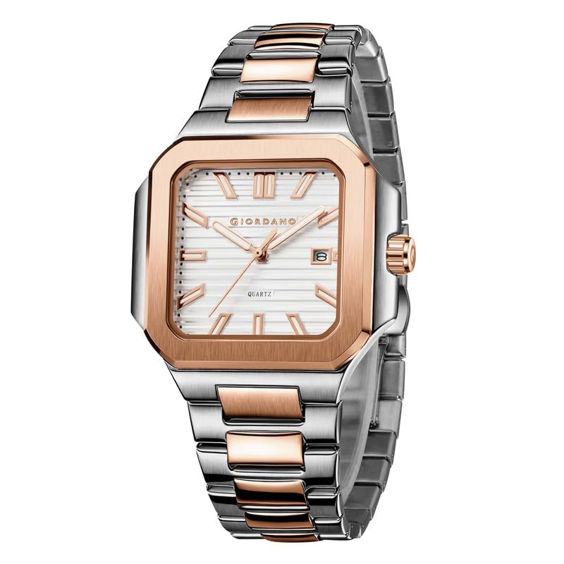 Image of Giordano Square Formal Watch for Men - Textured Dial,Day & Date Display and Stylish Stainless Steel Strap