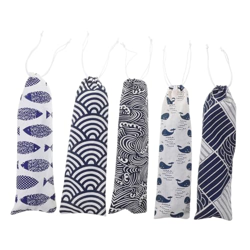 UTHCLO Estuche Portátil para Cubiertos De Tela Japonesa, 5 Piezas con Cordón, Multifuncional para Palillos y Pajitas, Bolsa Resistente para Viaje y Almacenamiento