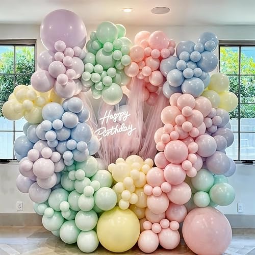Image of Pastel Balloons, 60PCS Macaron Pink Purple Blue Latex Balloon, Pastel Color Ice Cream Balloon for Kids Rainbow Party Baby Shower Wedding Unicorn Ice Cream Birthday Party Decorations Supplies
