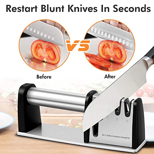 Knife Sharpeners, 4 Stage Kitchen Knives And Scissors Sharpening Tool, Professional Chef's Kitchen Knife Accessories To Repair Grind Polish Blade, Manual Kitchen Knife Sharpener(Silver） #TOP5
