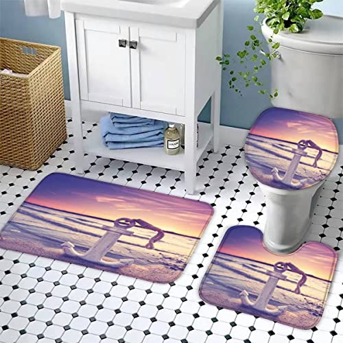Zifarm Badematte rutschfeste 50x80 cm Anker Badvorleger-Set 3D Drucken Strand Sonnenuntergang Meer Mikrofaser Flanell… – Bild 4
