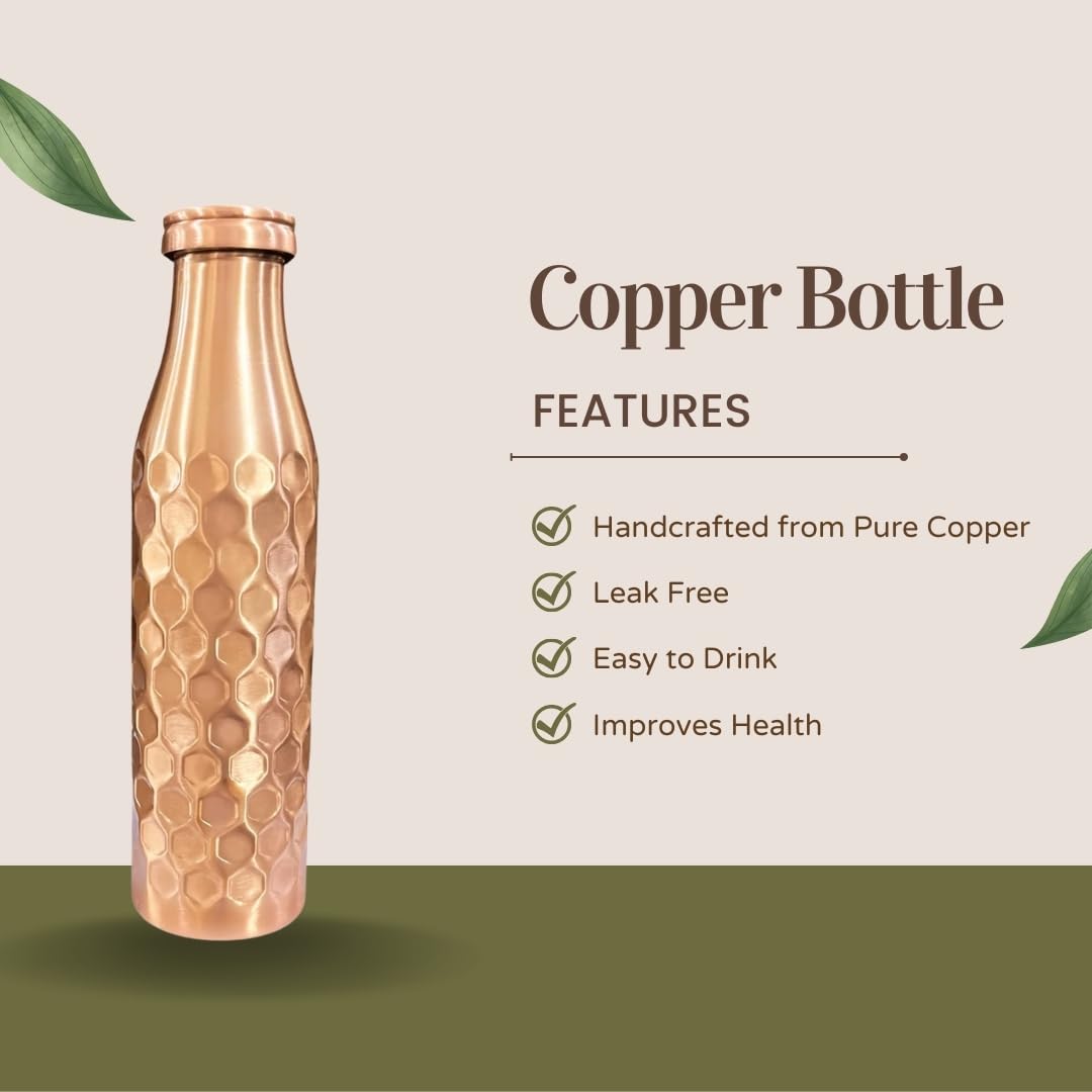 Kupfer-Wasserflasche Von Perilla Home – 100% Reines Kupfer, Auslaufsicher – Für Gesundes Trinken, Yoga & Fitness