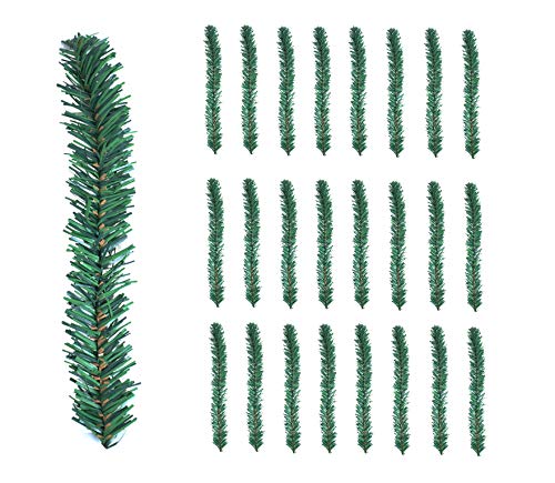 24 Pcs Christmas Garland Ties Artificial Pine Needles Santas Factory Christmas Tree Branches Wired Faux Pine Greenery Stems 12x1.6 in Green for Christmas Decoration Craft Gift Wrapping