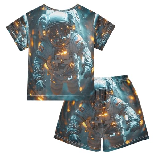 ALAZA Hipster Astronaut Space Pajamas Set Short Sleeve Cotton Sleepwear Summer Pjs 2 Piece 5-14Y2