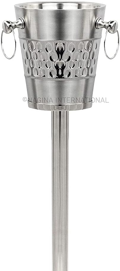 Deep Hammered Nickel-Plated Wine & Ice Bucket with Stand