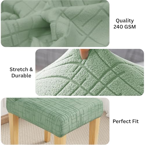 Image of Lukzer Elastic Dining Chair Cover - 4PC Pastel Green Tangled Lines | Textured High Stretch Jacquard Seat Cover | Removable Washable Short Dining Chair Cover Protector Seat Slipcover | (CC-121-04)