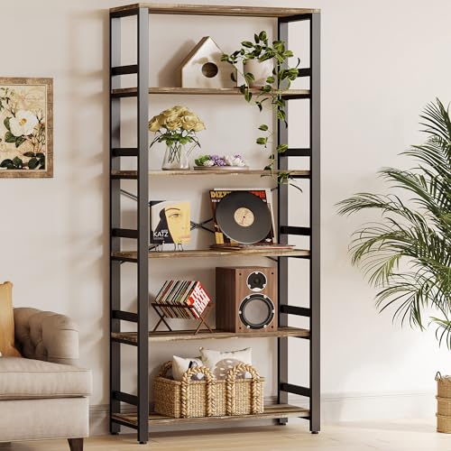 IRONCK Bookshelf, 31.5in Wide Shelf 6 Tier Bookcase, 110lbs/shelf Vintage