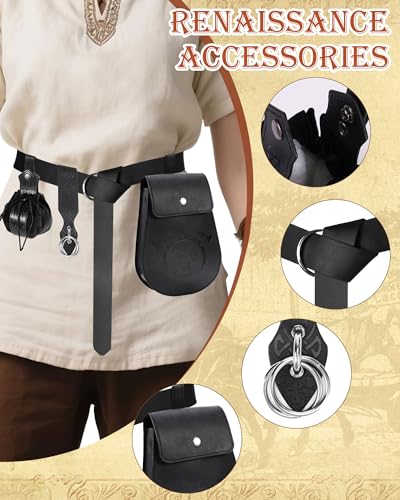 5PCS Renaissance Accessories Medieval Belt Leather Bracers Belt Pouch Keychain Renaissance Costume Set for Halloween3