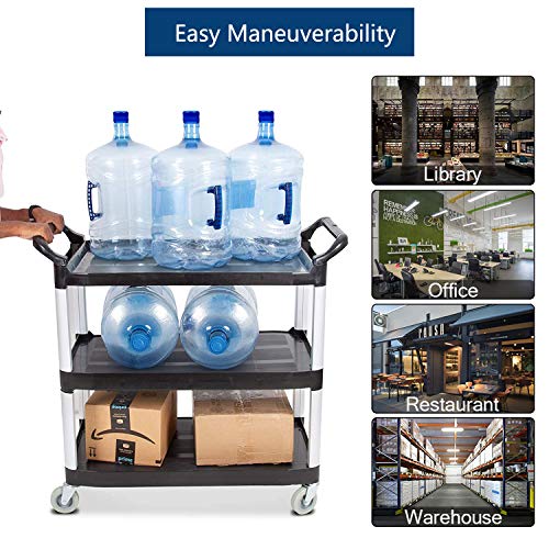 Restaurant Cart 3-Tier Plastic Utility Cart, Heavy Duty 330lbs Capacity, Commercial Rolling Service Cart, Ideal for Restaurant, Foodservice, Office, Warehouse (S - (33 x 17 x 36“)/(L x W x H)) - Thumbnail 5