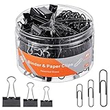 NEEWAY 300pcs Paper and Binder Clips Assorted Sizes, Black