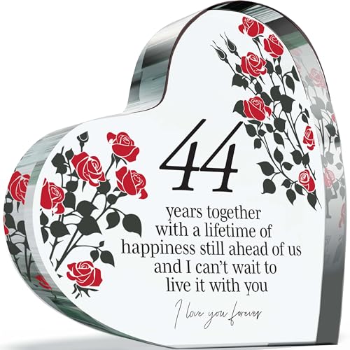Placa de regalo de 44 aniversario para esposa y marido, 44 años juntos, con texto en inglés 'I Love You Forever', regalo romántico de corazón acrílico para mujeres y hombres, 100 mm x 100 mm, regalo