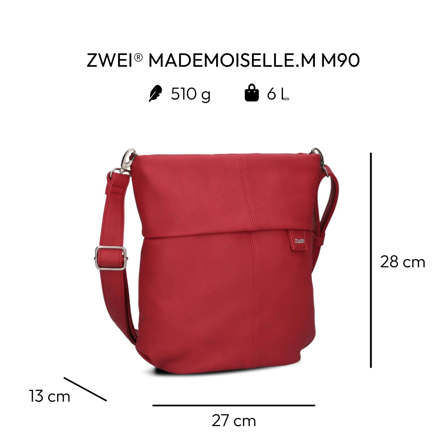 Zwei Damen Handtasche Mademoiselle.M M90 Umhängetasche 6 Liter klassische Crossbody Bag, weiches Kunstleder, Schulter-Tasche inklusive zweitem kurzen Gurt (lipstick)