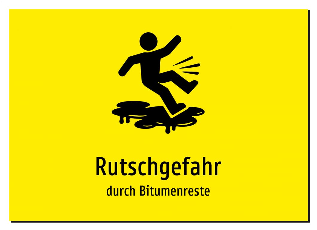 36943-DE-S-08 | Rutschgefahr - durch Bitumenreste | Aluminiumschild A3, 420 x 297mm | mit Symbolgrafik und Text