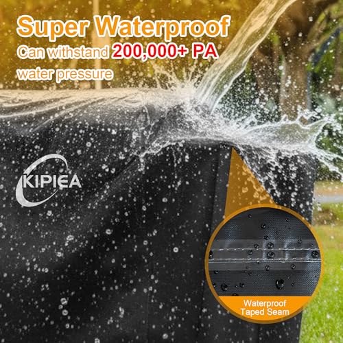 Image of Kipiea 600D Heavy Duty Pellet Grill Cover for Weber Searwood XL 600 & Smoque XL, Waterproof Wood Pellet Smoker Cover with Windproof Buckles, UV Resistant, No Tear, No Fading