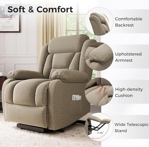 Image of Amopatio Power Lift Recliner Chair for Elderly Indoor Living Room Reclining Chairs Lounge Chairs Single Sofa with Side Pockets and Remote Control for Bedroom(Brown)