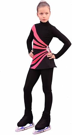 Figure Skating Dress - Oriental 3 Black and Coral
