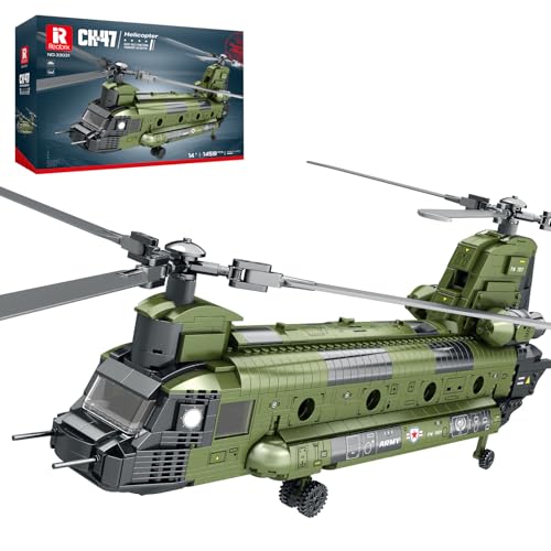 Reobrix CH-47 Helicopter Building Set, Military Helicopter Toy Aircraft Model Kit, Home Office Display or Collectible, Ideal Airplane Toy Gifts for Adults Boys Kids 33031