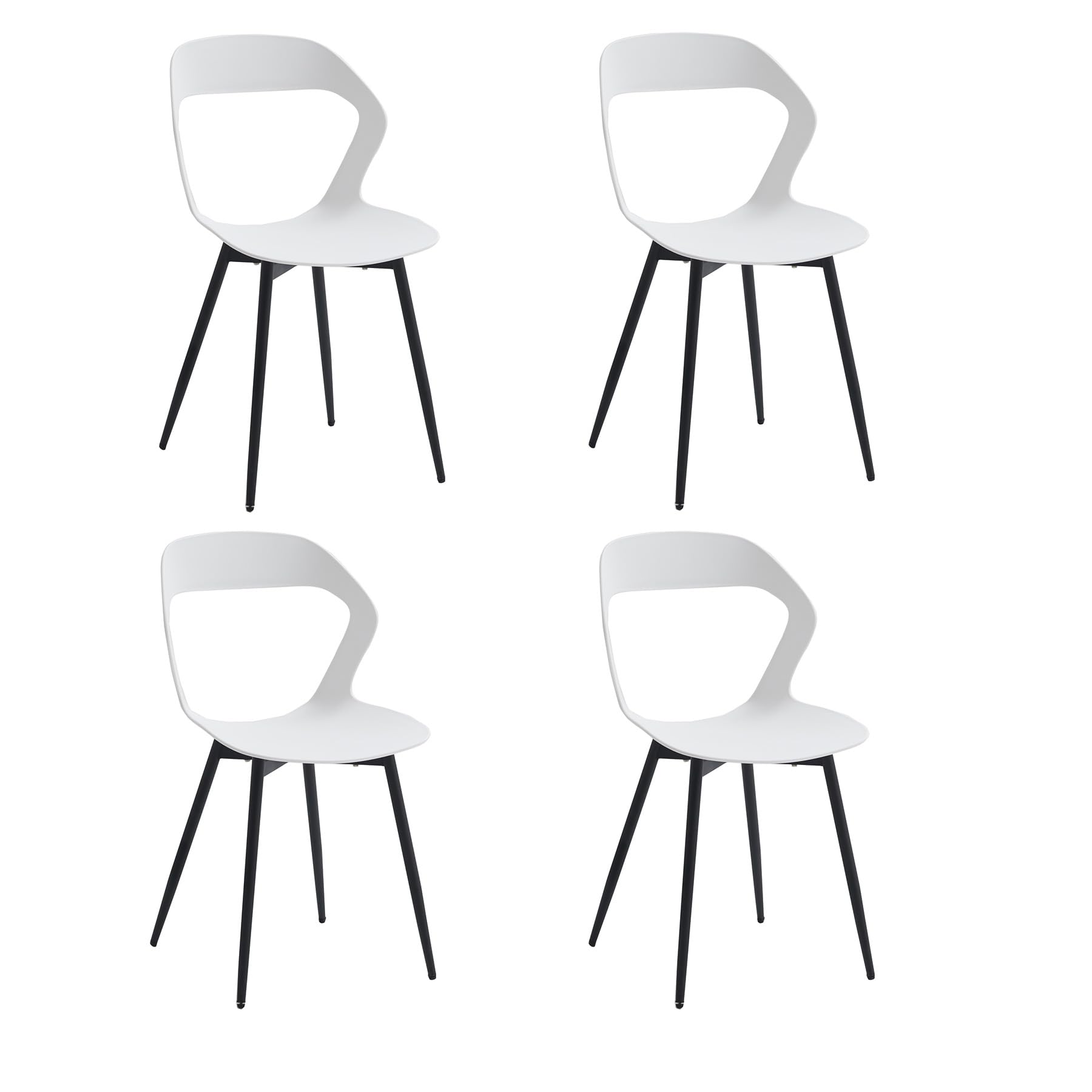 DEYARNA HOME Pack de 4 Sillas de Comedor de Plástico con Patas de Metal, Sillas Laterales sin Brazos para Comedor, Cocina, Sala de Recepción, Sala de Estar (Blanco/Negro Pies)