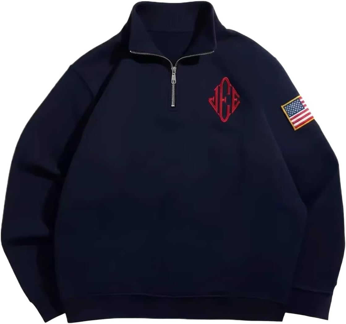 Unisex Oversized Embroidery Quarter Zip Sweatshirt 2000s 90s Vintage Clothes