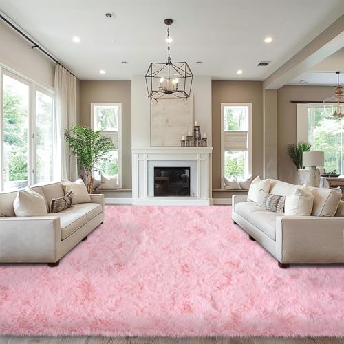 Pink Area Rugs 9x12 Living Room, Large Fluffy Rugs for Bedroom, Soft Carpet Shag Kids Room Rug, Non-Slip Fuzzy Rugs Indoor (9ft x 12ft, Pink)
