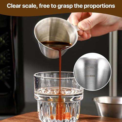 Image of 2 Pcs Espresso Cup, 100ml Stainless Steel Measuring Cups for Kitchen, Precise Measurement Tool for Coffee and Oils, Barista Essentials