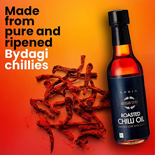 Image of S P R I G Premium Finishing Roasted Chilli Oil - Crafted with real Bydagi Chilies, No Artificial Colours, Flavor, Additives or Preservatives, Vegan, Kosher, Gluten-free, Liquid Seasoning - 125 g