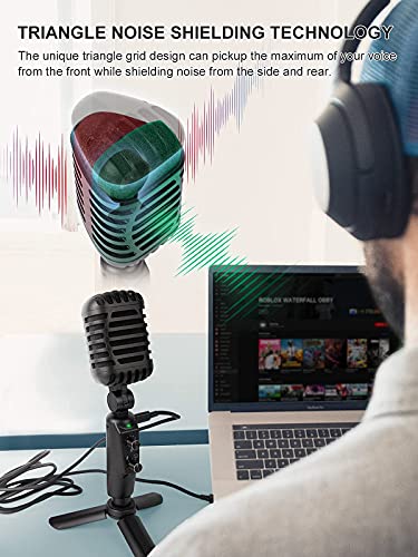 Moman USB Microphone for PC, EMR Retro Computer Mic with 16mm Diaphragm for Gaming Streaming Podcast Recording ASMR Zoom Meeting Youtube Conference, USB-Condenser-Computer-PC-Microphone - Image 4