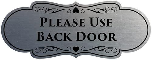 Signs ByLITA Designer Please Use Puerta Trasera (Plata Cepillada) - Mediano