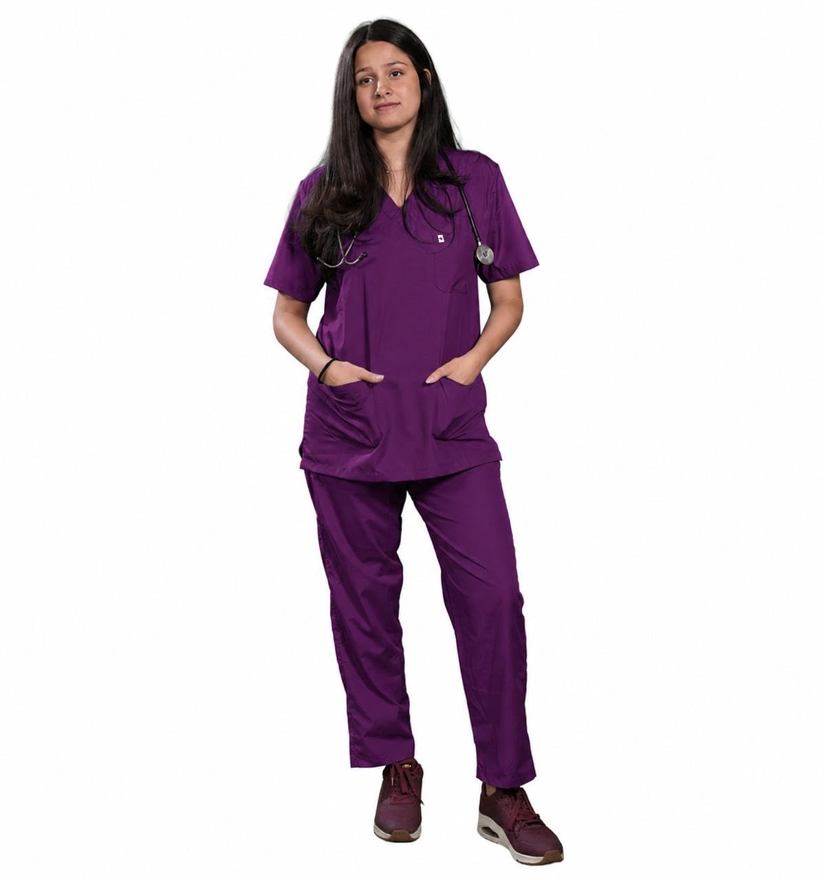 RYCROFT Classic Women'S 5-Pocket New Gen Scrubsuit | V Neck Flexible & Comfortable Top Bottom Easy To Wear | Color Purple-image-28